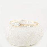 White Howlite Bracelet 7x25mm Oval Shape Silver Gemstone Bangle, Natural White Howlite Gemstone Gold Plated Bracelet, Gift For Valentine Day